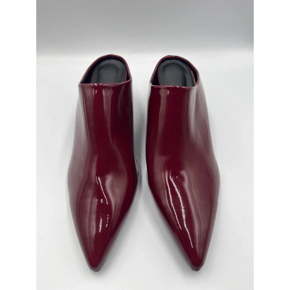 Burgundy Patent Pointed Toe Mule Wedge Heels Gold Accent Womens Size 11 EU42